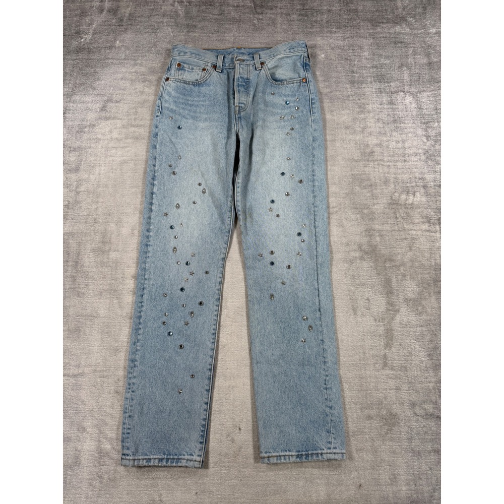 Levis Jeans Womens 28 Blue Denim 501 Premium Straight Embellished Rhinestone